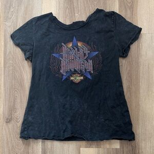 Harley Davidson Women’s Distressed Graphic T-Shirt Short Sleeve Washed Black XL